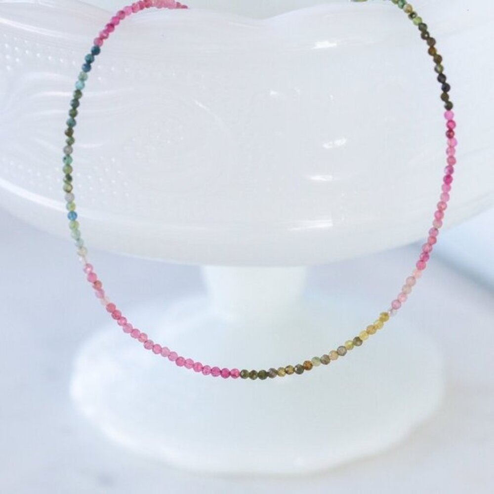 Watermelon Tourmaline Dainty Beaded Necklace Colorful Stacking Necklace PRETTY - Picture 10 of 12